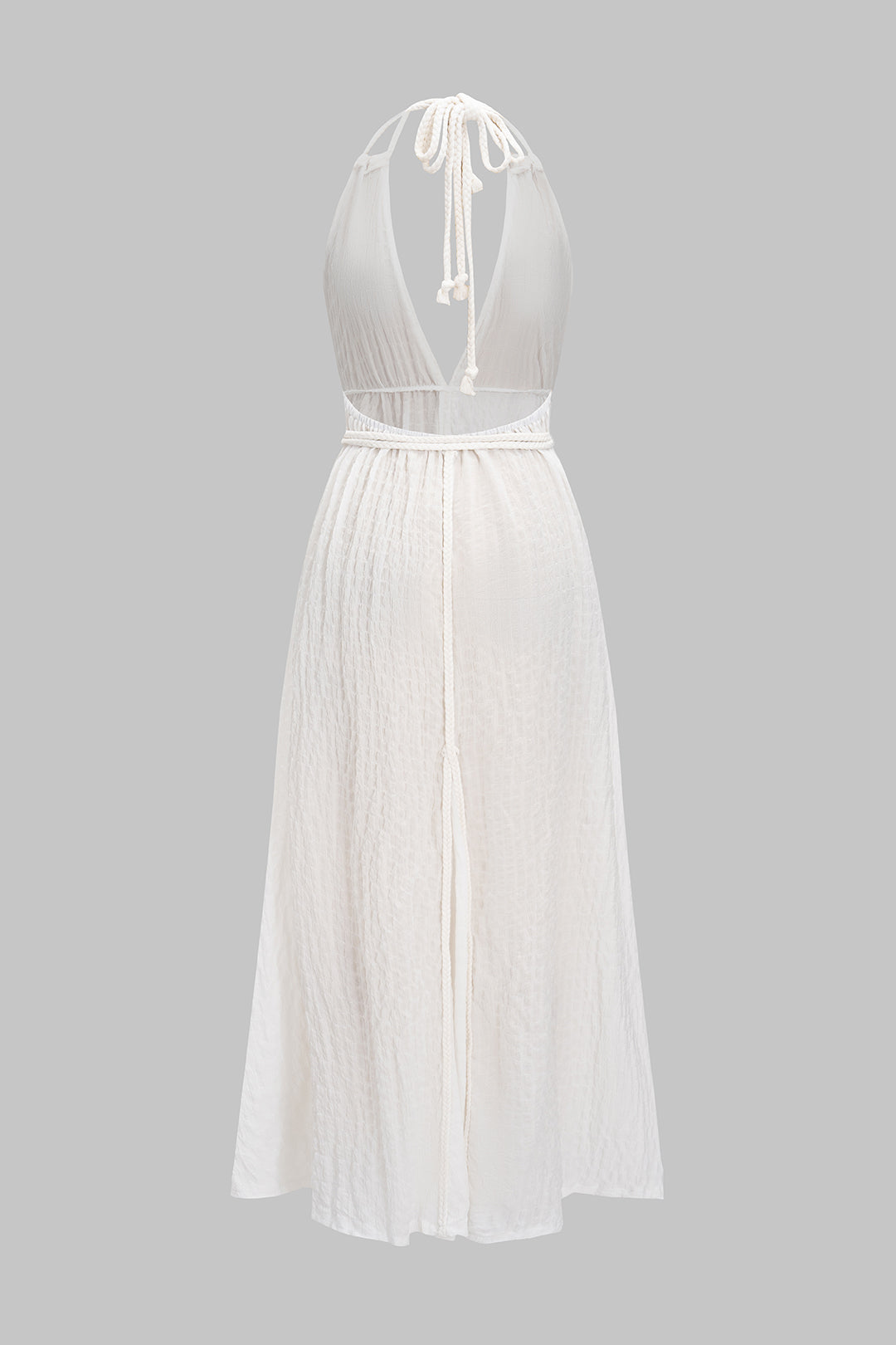 Halter V-Neck Belted Backless Sleeveless Maxi Dress