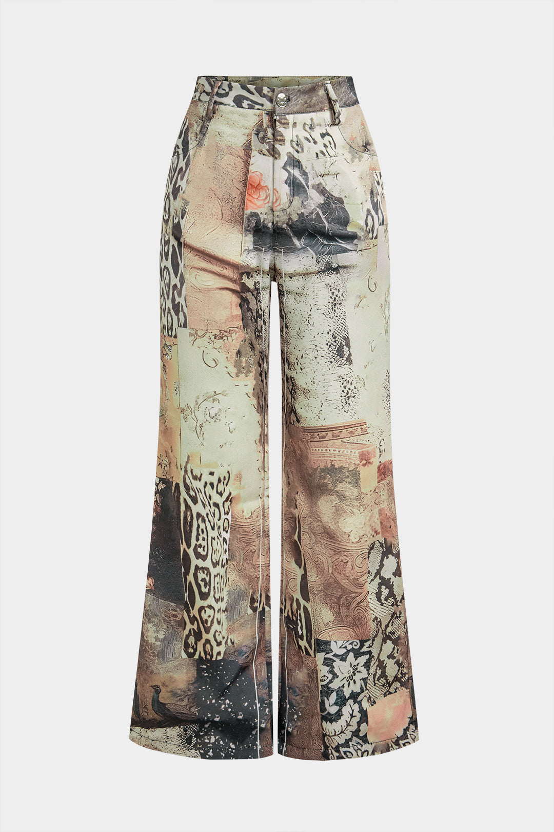 Retro Denim Print Button Wide Leg Pants
