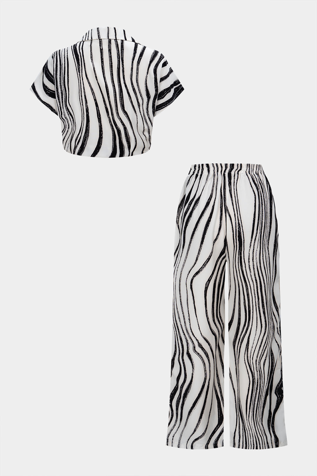 Contrast Stripes Print Button Shirt And Wide Leg Pants Set