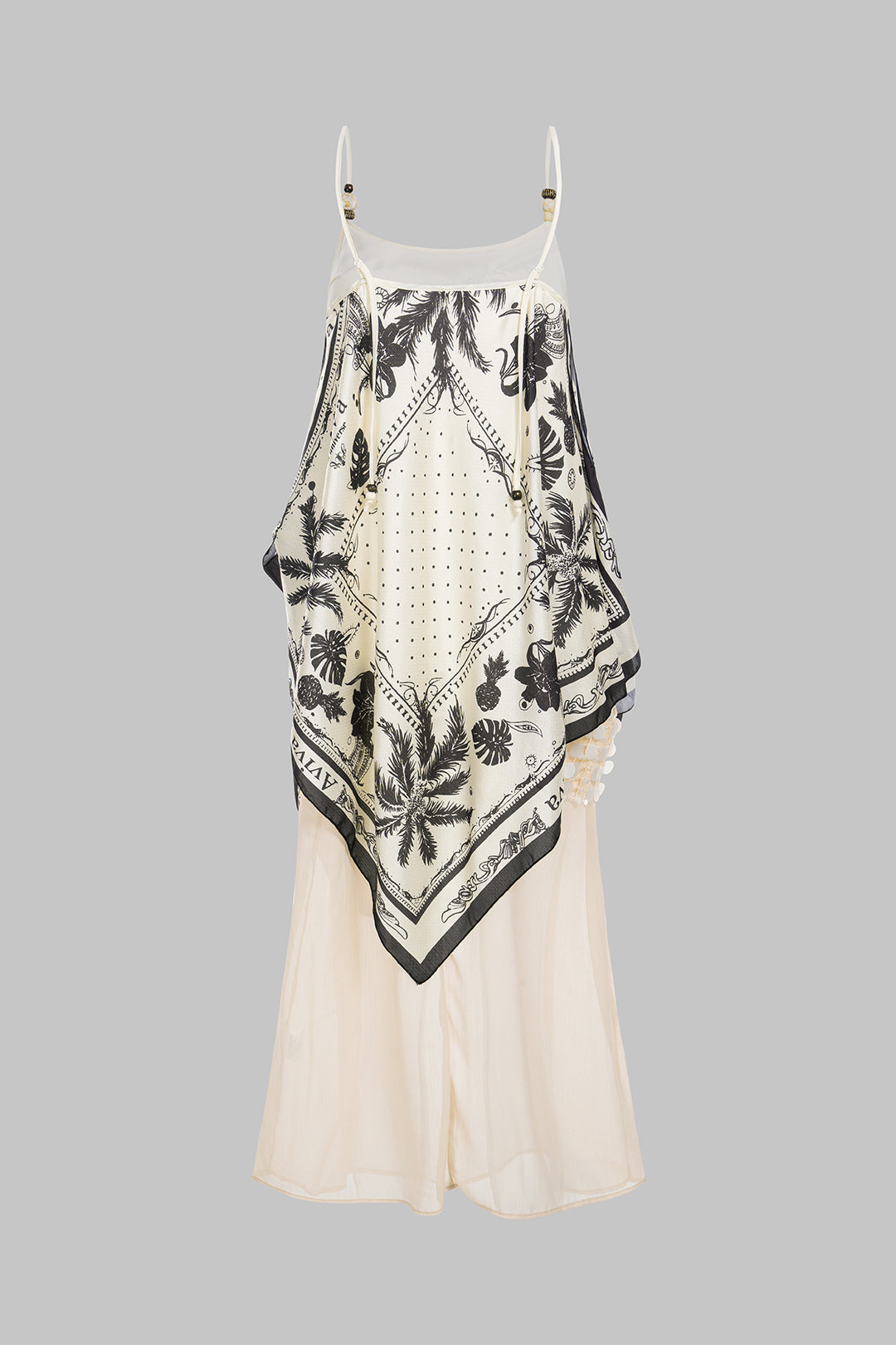 Leaf Print Patchwork Sequin Beaded Sleeveless Midi Dress