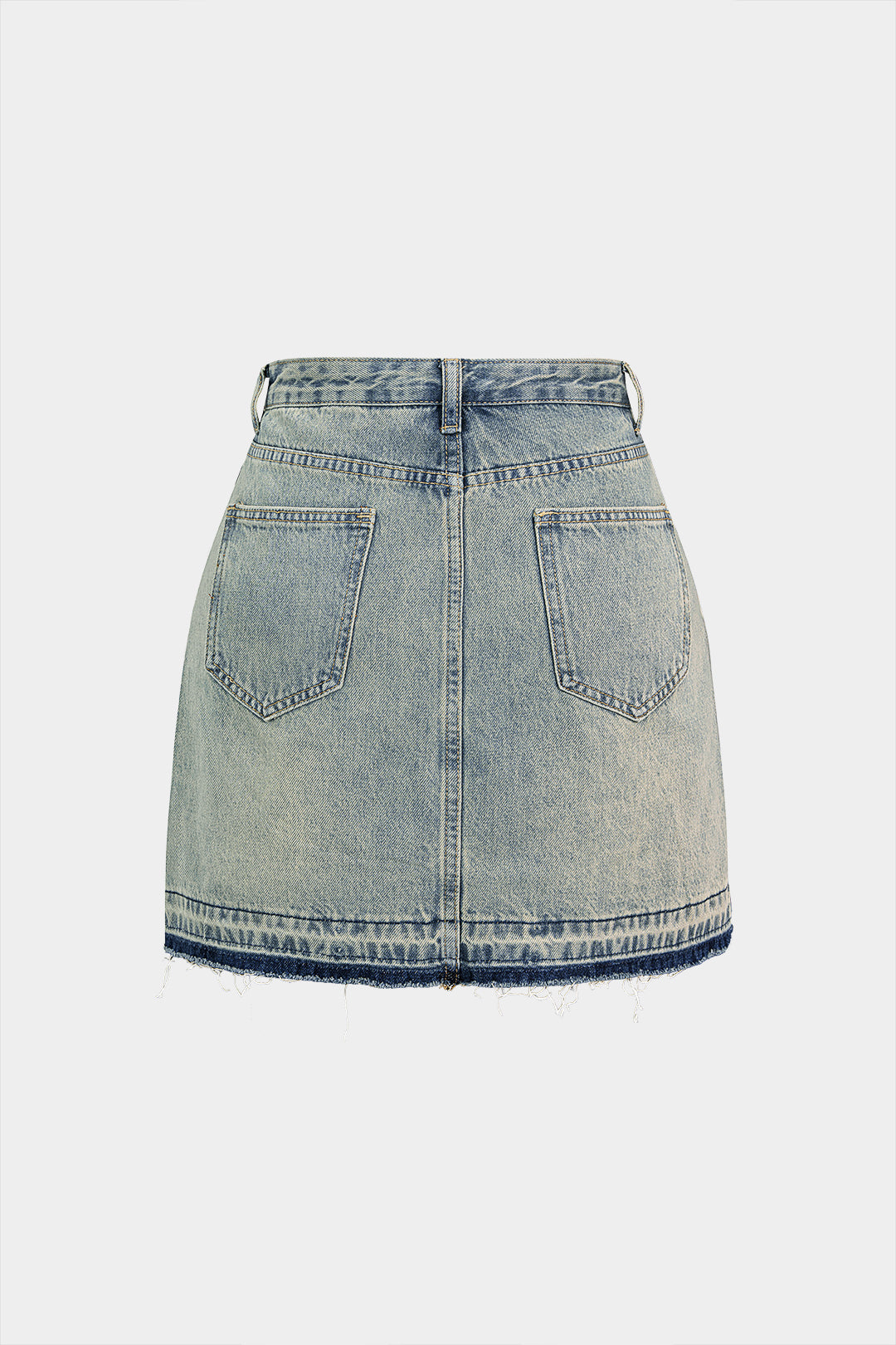 Denim Frayed Pocket High Waist Skirt