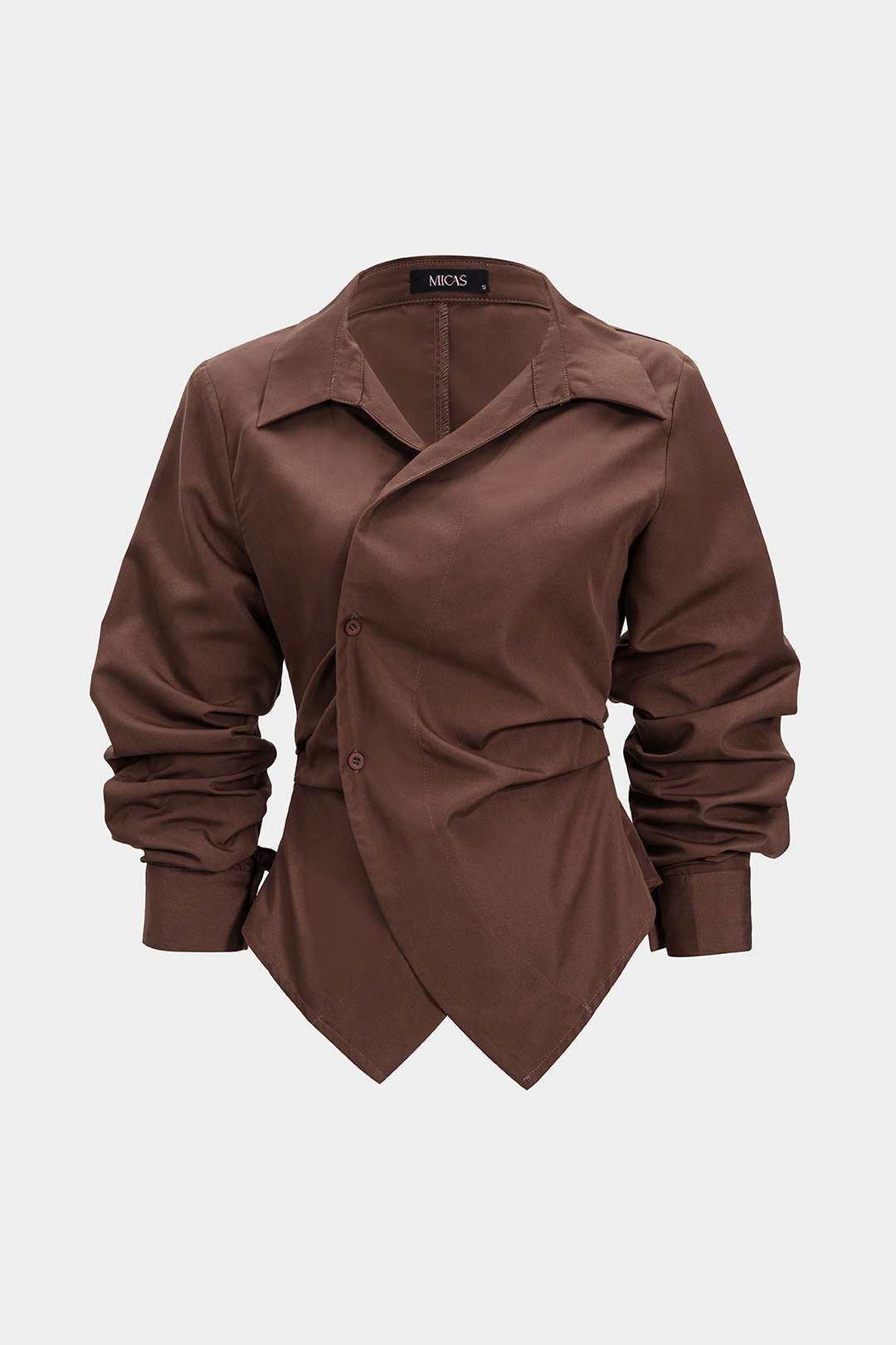 Button Irregular Ruched Long-Sleeve Shirt