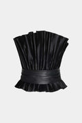 Faux Leather Patchwork Belted Ruched Tube Top
