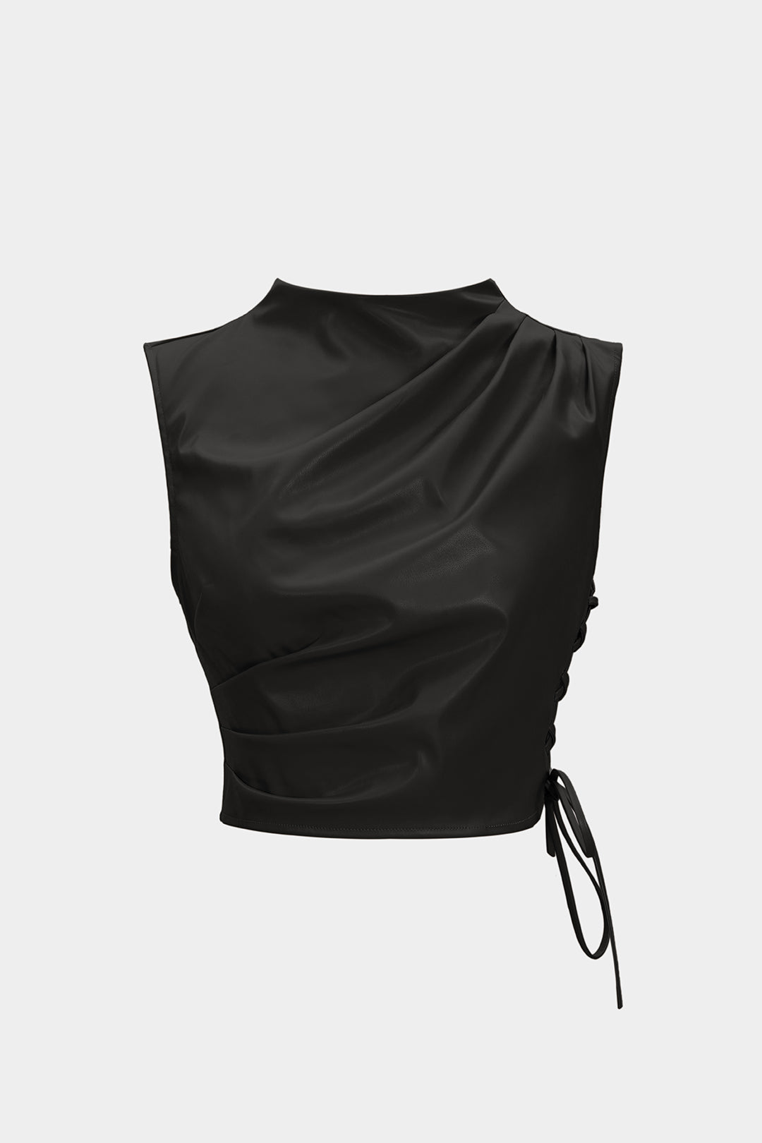 Faux Leather Ruched Pleated Tank Top