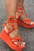 Tie-Up Open Toe Platform Flats Sandals