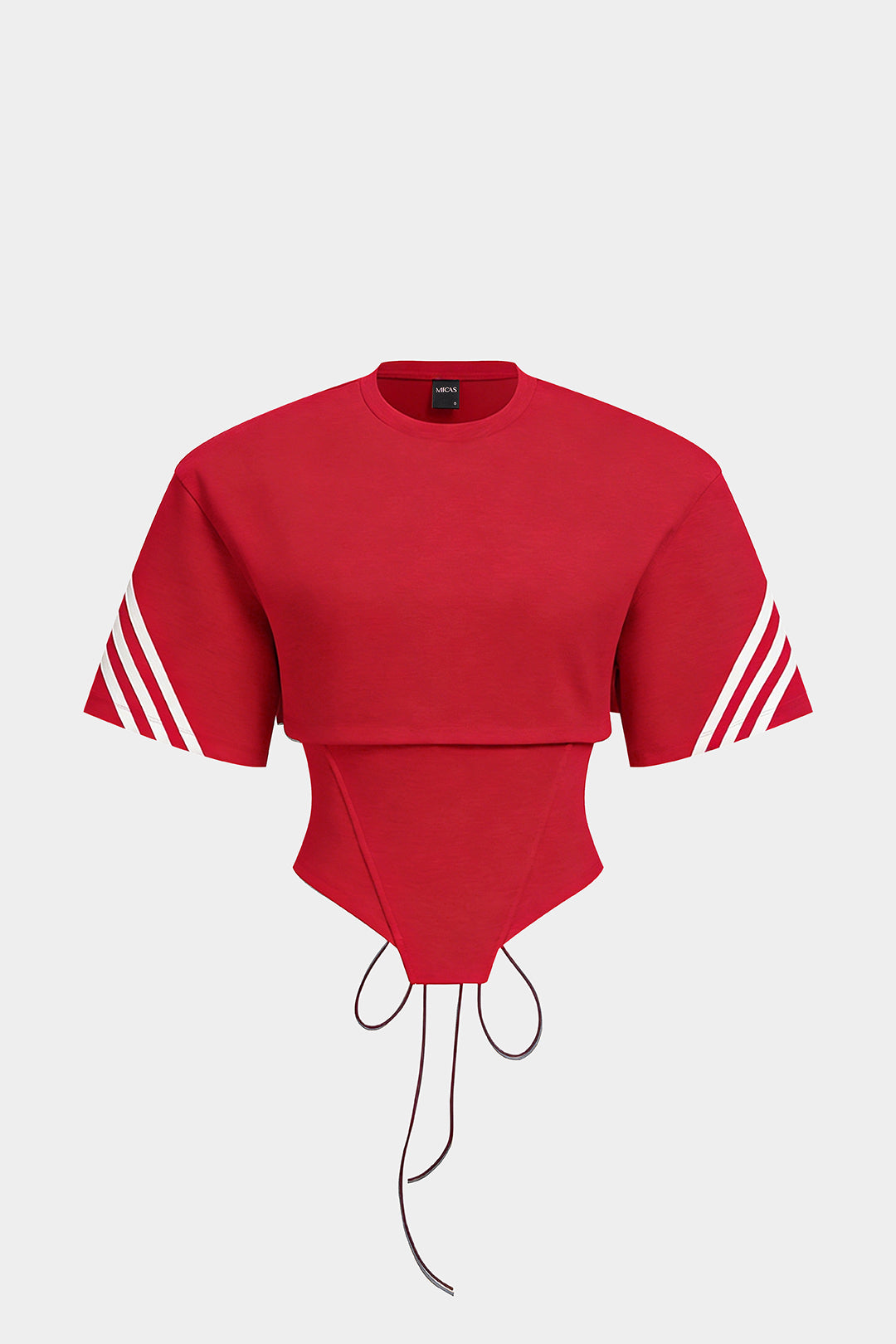Striped Round Neck Tie Back Cut Out Short Sleeve T-shirt