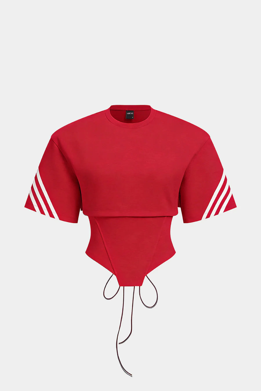 Striped Round Neck Tie Back Cut Out Short Sleeve T-shirt