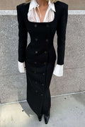 Patchwork Double Breasted Long Sleeve Maxi Dress