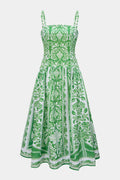 Leaves Print Ruched Sleeveless Maxi Dress