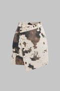 Denim Abstract Splatter Print Asymmetrical Button High Waist Skirt