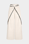 Contrast Binding Linen Ruched Twist Knot Wide Leg Pants