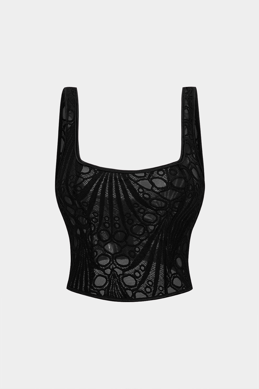 Embroidery Zipper Cut Out Square Neck Cami Top