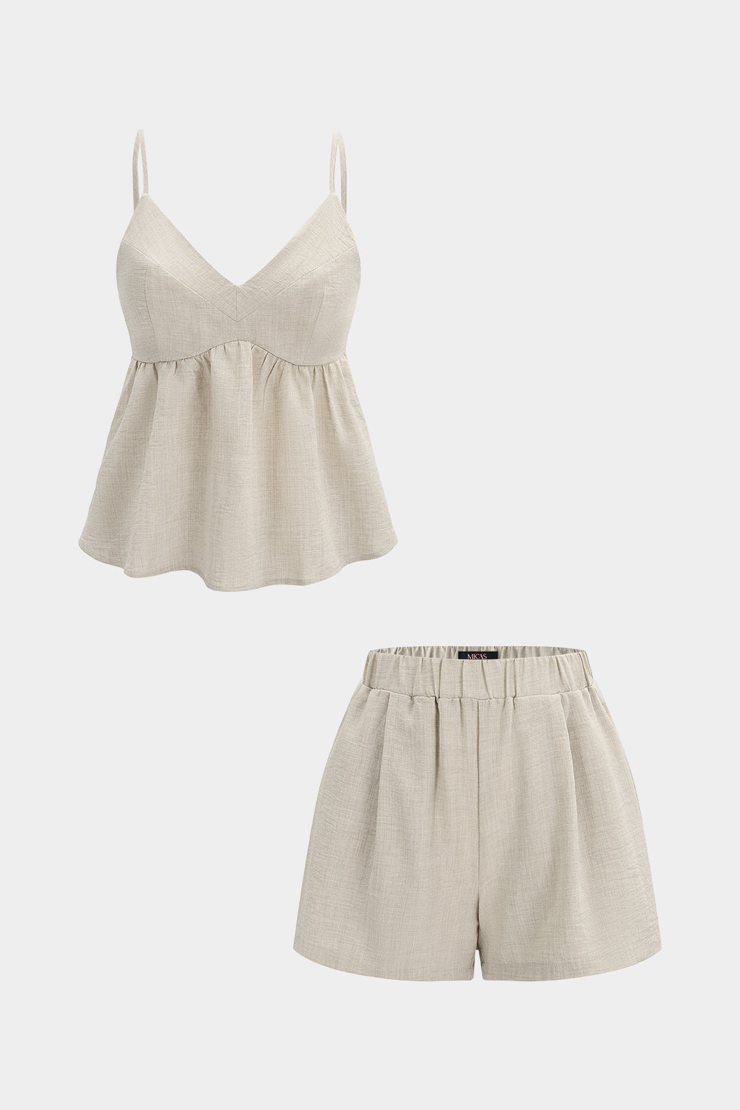V-Neck Ruched Cami Top And Wide Leg Shorts Set