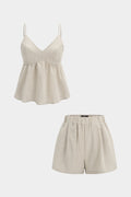 V-Neck Ruched Cami Top And Wide Leg Shorts Set