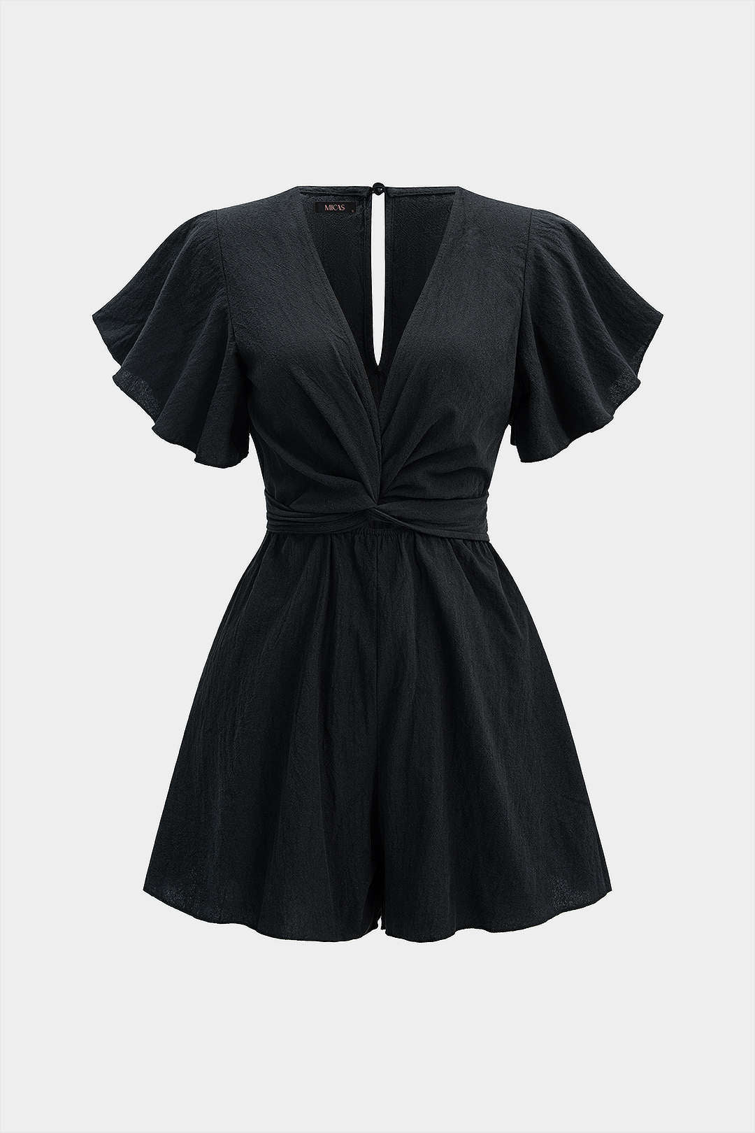V-Neck Ruched Tie-Up Short Sleeve Romper