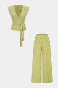 V-Neck Tie Up Tank Top And Wide-Leg Pants Set