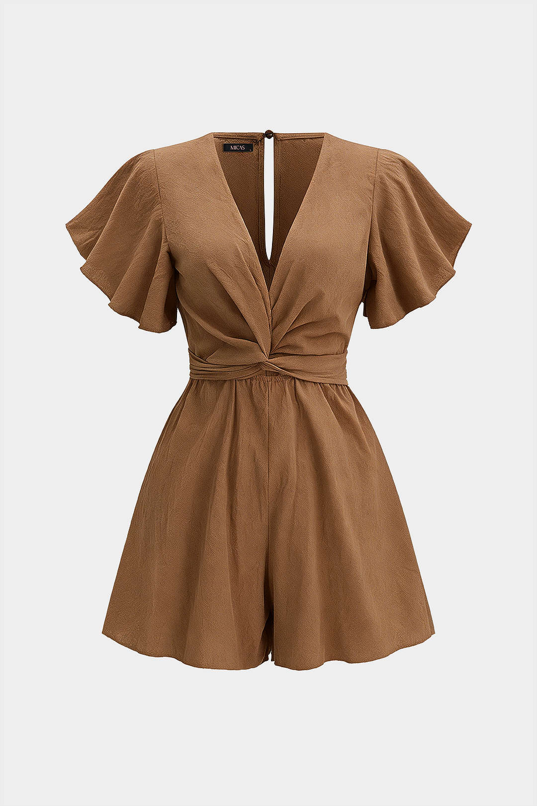 V-Neck Ruched Tie-Up Short Sleeve Romper