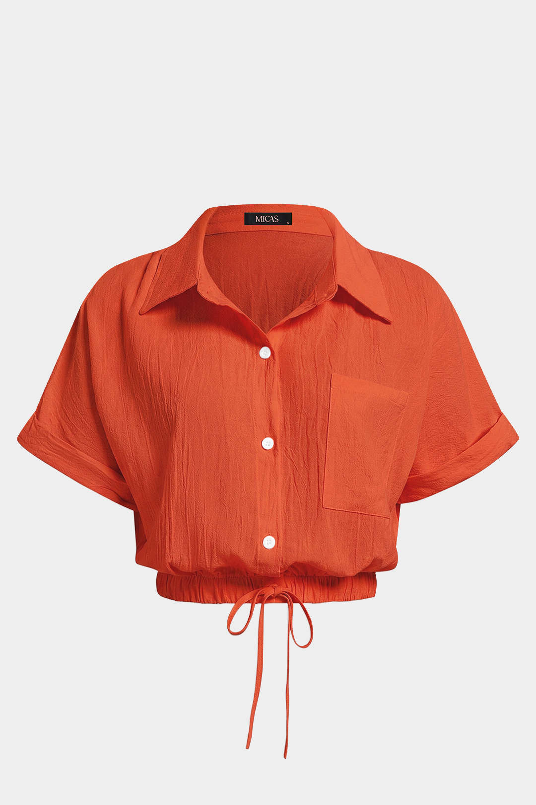 Lapel Drawstring Short-Sleeve Shirt