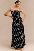 Polka Dots Print Strapless Sleeveless Maxi Dress