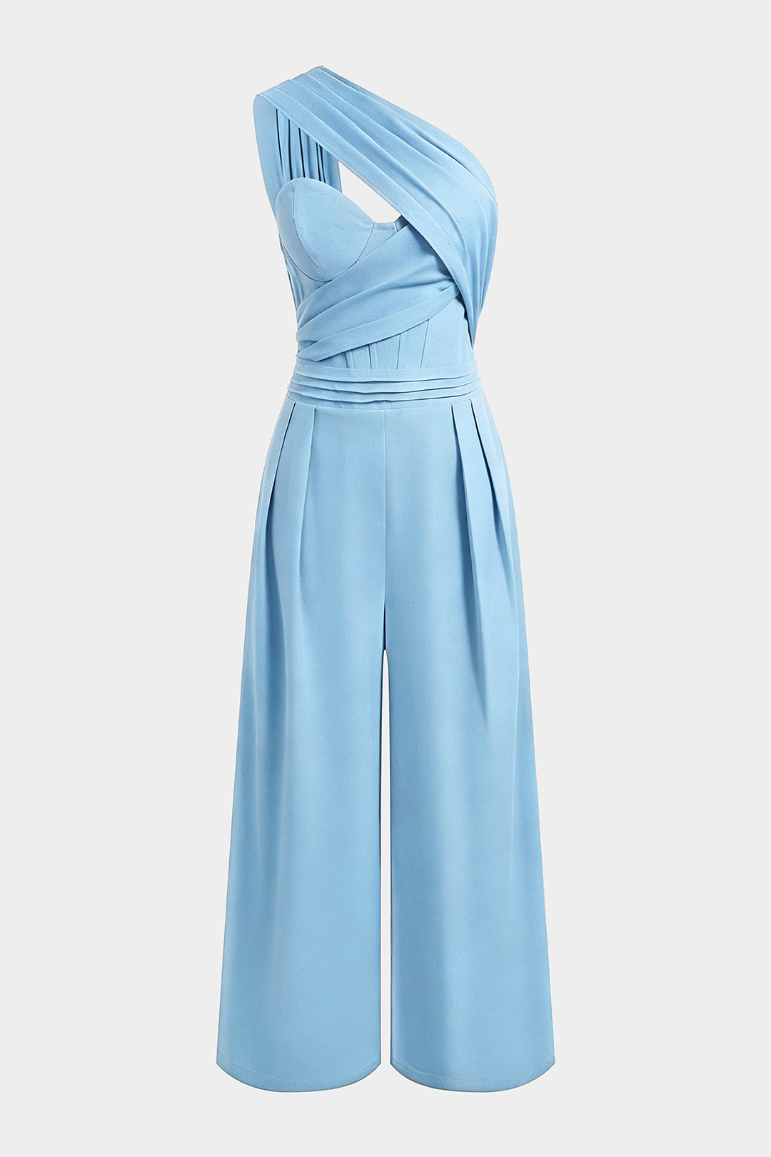 Linen One Shoulder Asymmetrical Ruched Sleeveless Jumpsuit