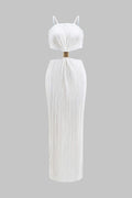 Solid Pleated Slit Maxi Dress