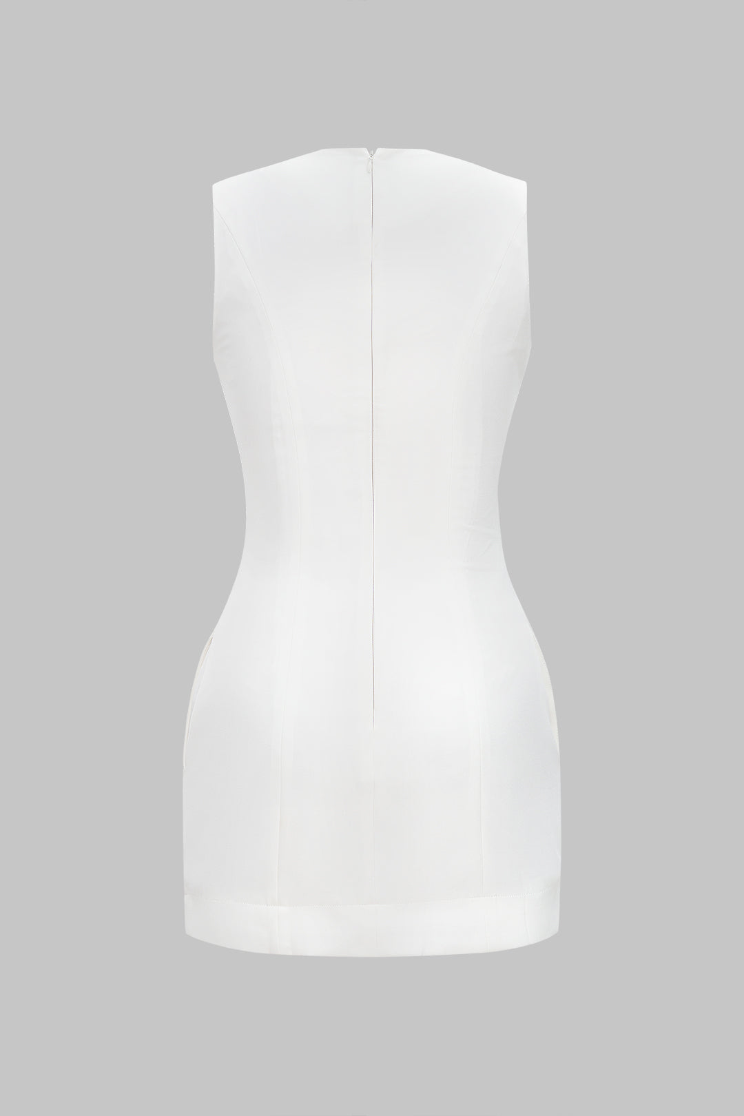 Round Neck Metallic Heart Button Sleeveless Mini Dress