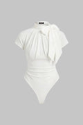Solid Tie Front Short Sleeve Bodysuit