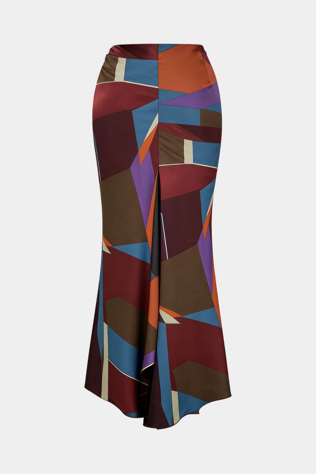 Satin Plaid Contrast Print Metallic Decor Ruched Skirt
