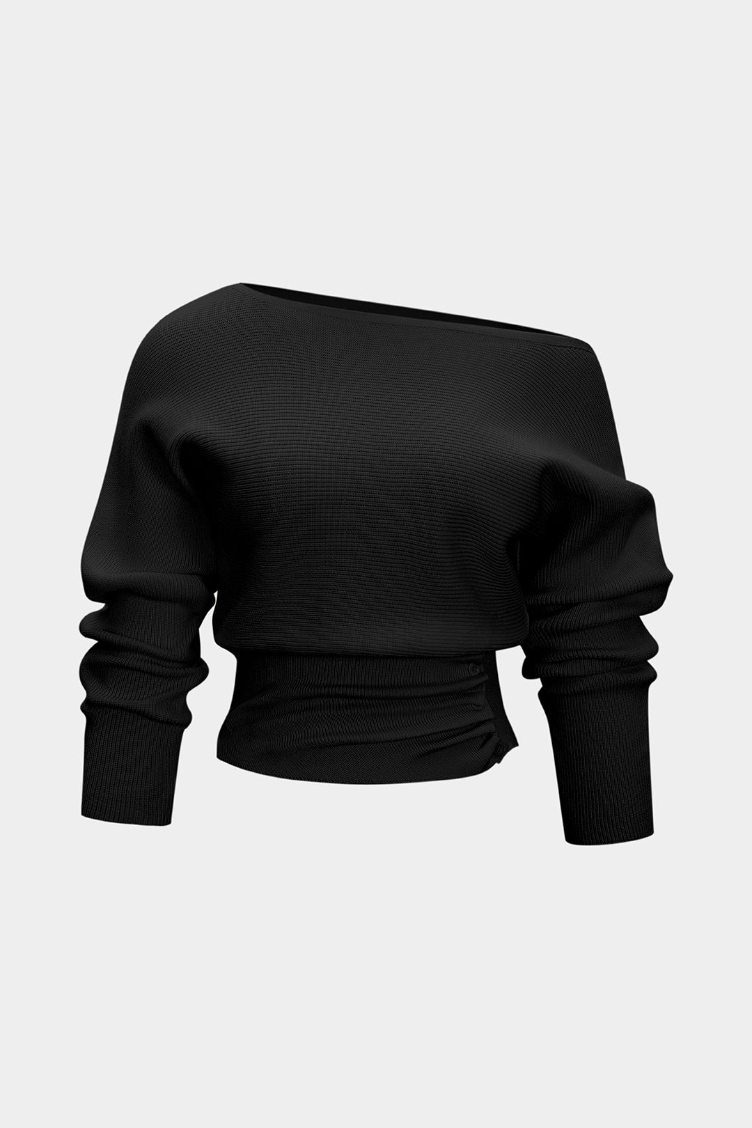 Asymmetrical Ruched Batwing Long-Sleeve Top