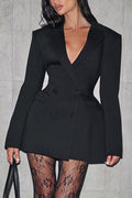 Notched Lapel V-Neck Mini Dress