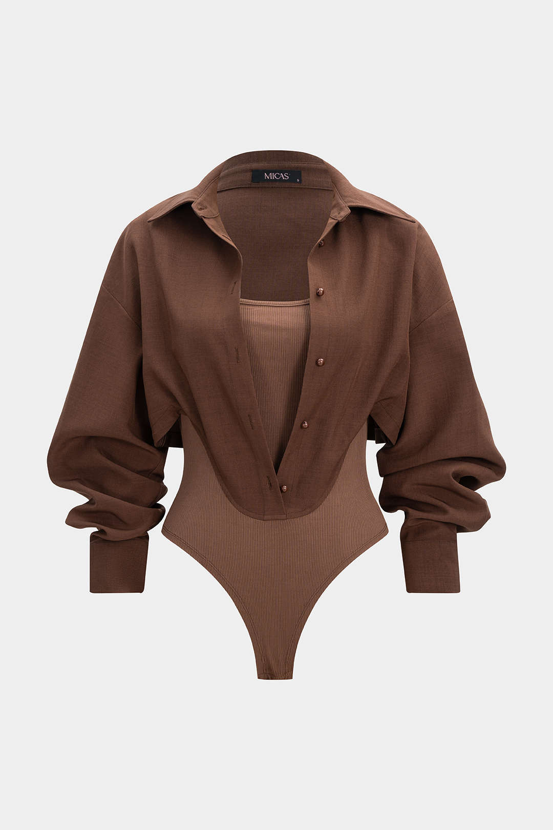 Patchwork Button Long Sleeve Bodysuit
