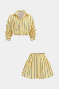 Stripes Print Lapel Long Sleeve Shirt And Wide Leg Shorts Set