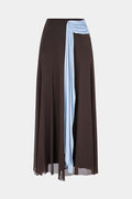 Contrast Mesh Patchwork Asymmetrical Ruched Skirt