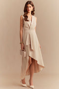 V-Neck Asymmetrical Sleeveless Midi Dress