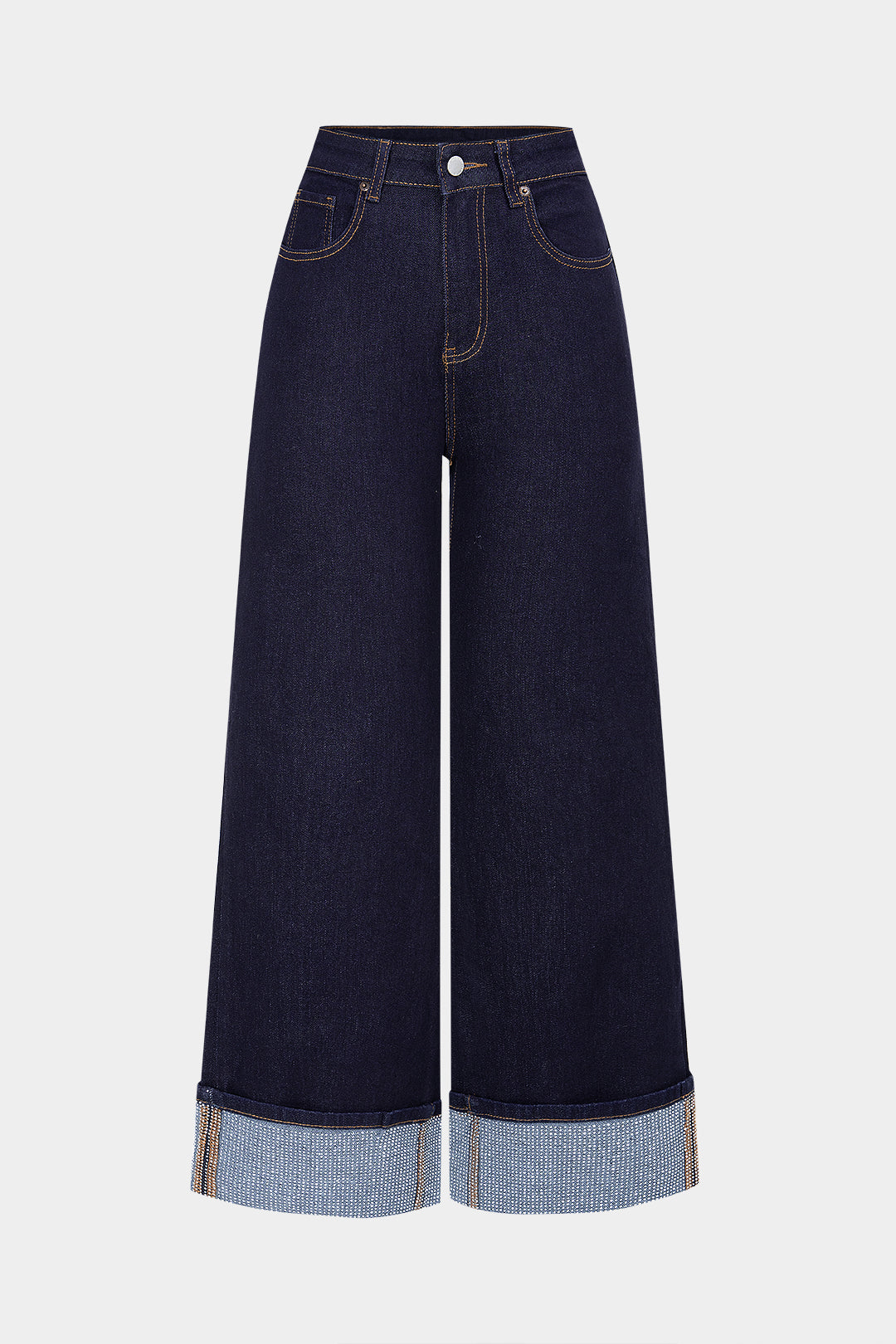 Denim Rhinestone Decor Zipper Straight Jeans