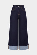 Denim Rhinestone Decor Zipper Straight Jeans