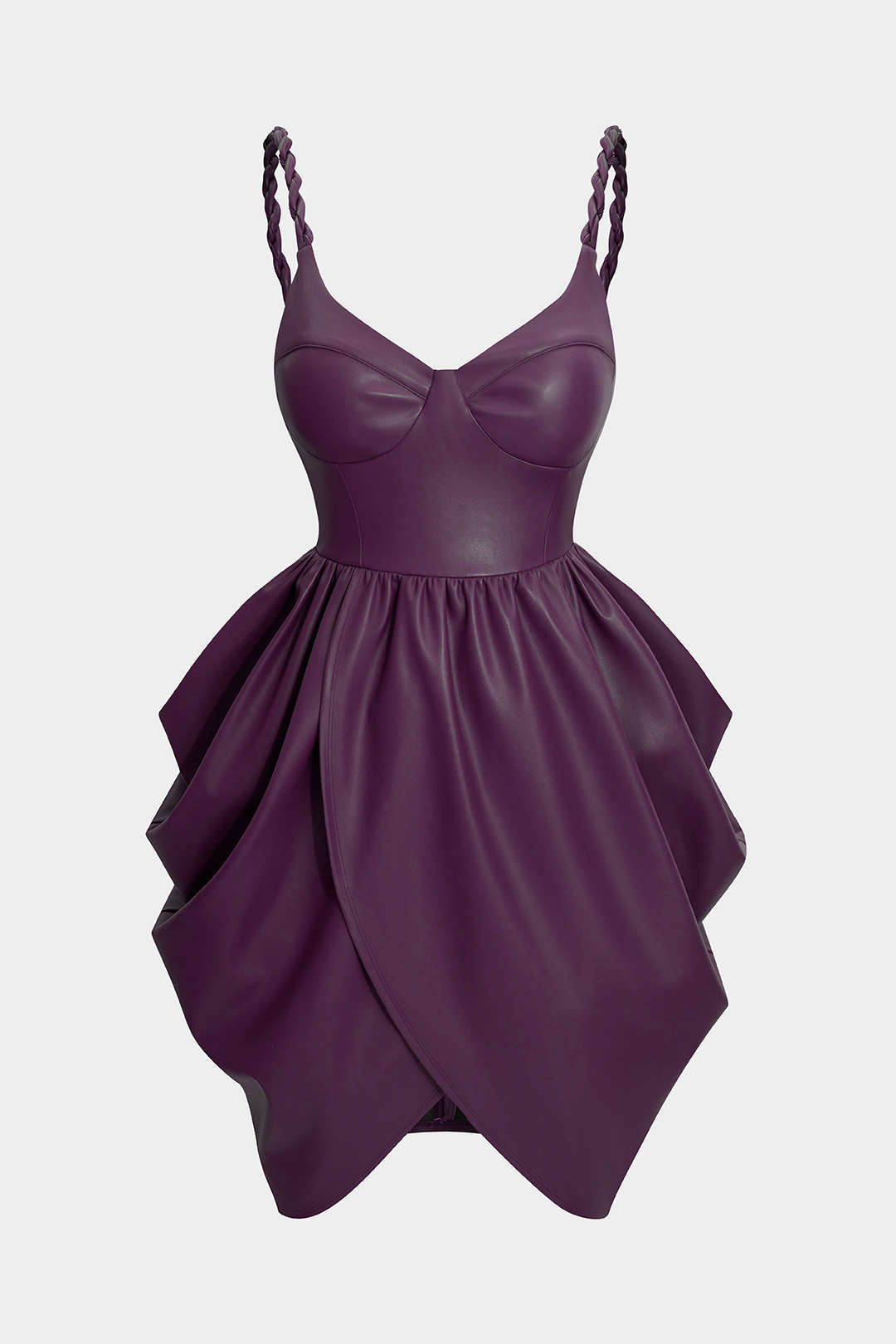 Faux Leather Ruched Twist Knot Sleeveless Mini Dress