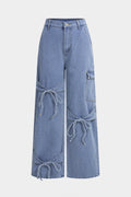 Denim Bow Tie-Up Straight Leg Jeans