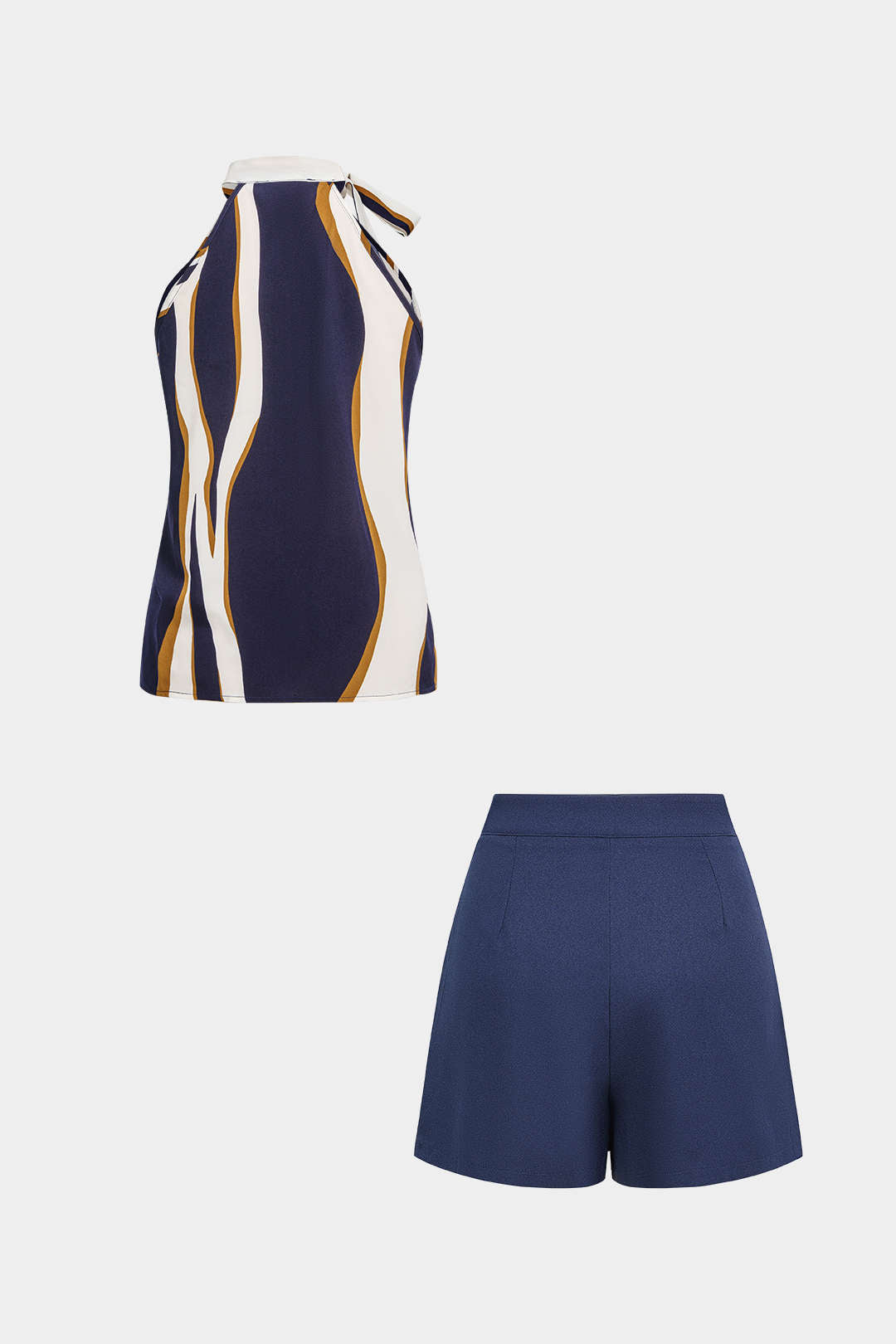 Stripes Print Knotted Tank Top And Button Shorts Set