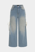 Denim Crossed Tie-Up High Waist Straight Leg Jeans