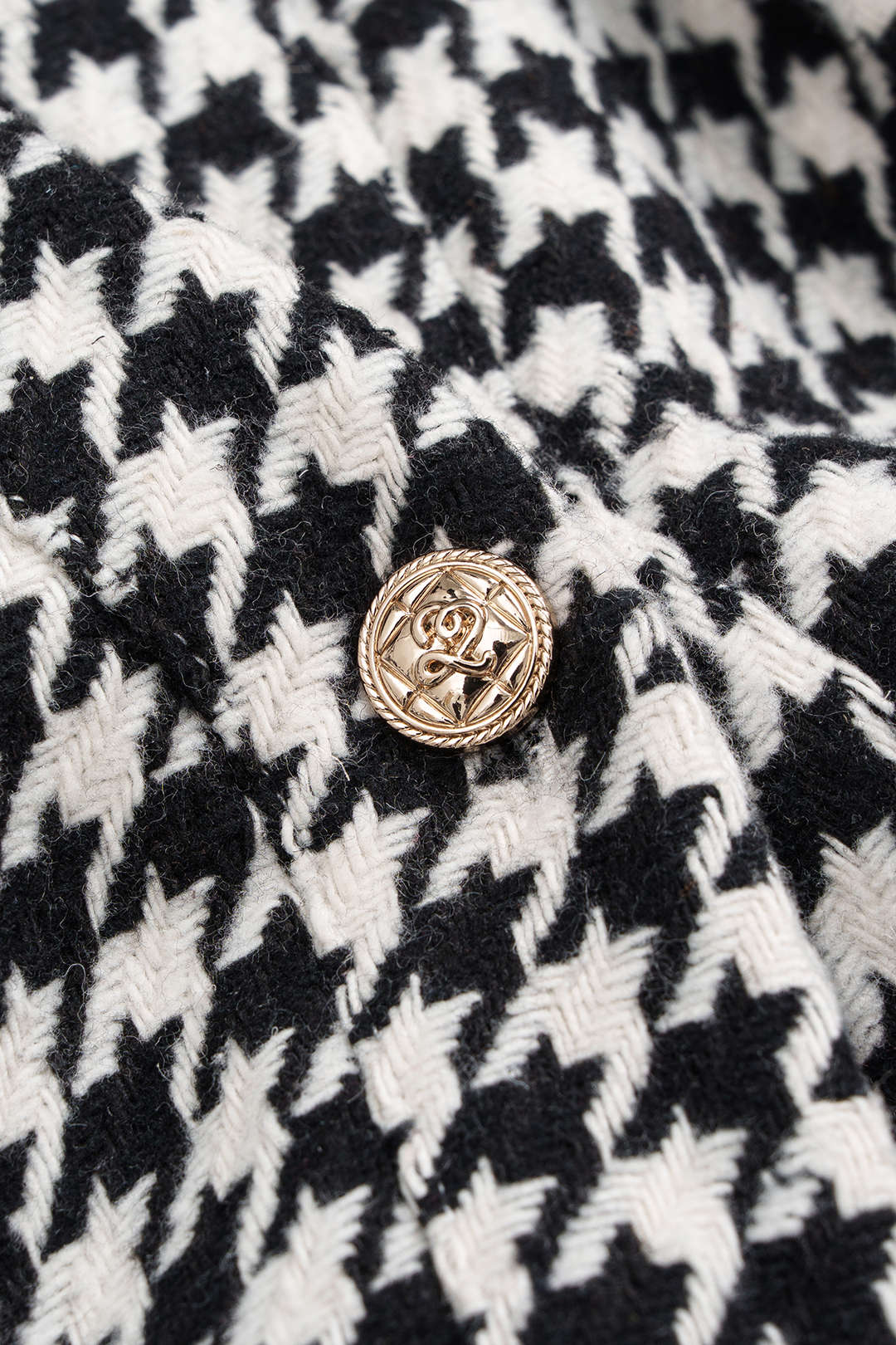Houndstooth Print Button Ruched V-Neck Long Sleeve Mini Dress