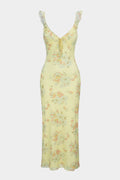 Floral Print V-Neck Tie-Up Ruffle Sleeveless Maxi Dress