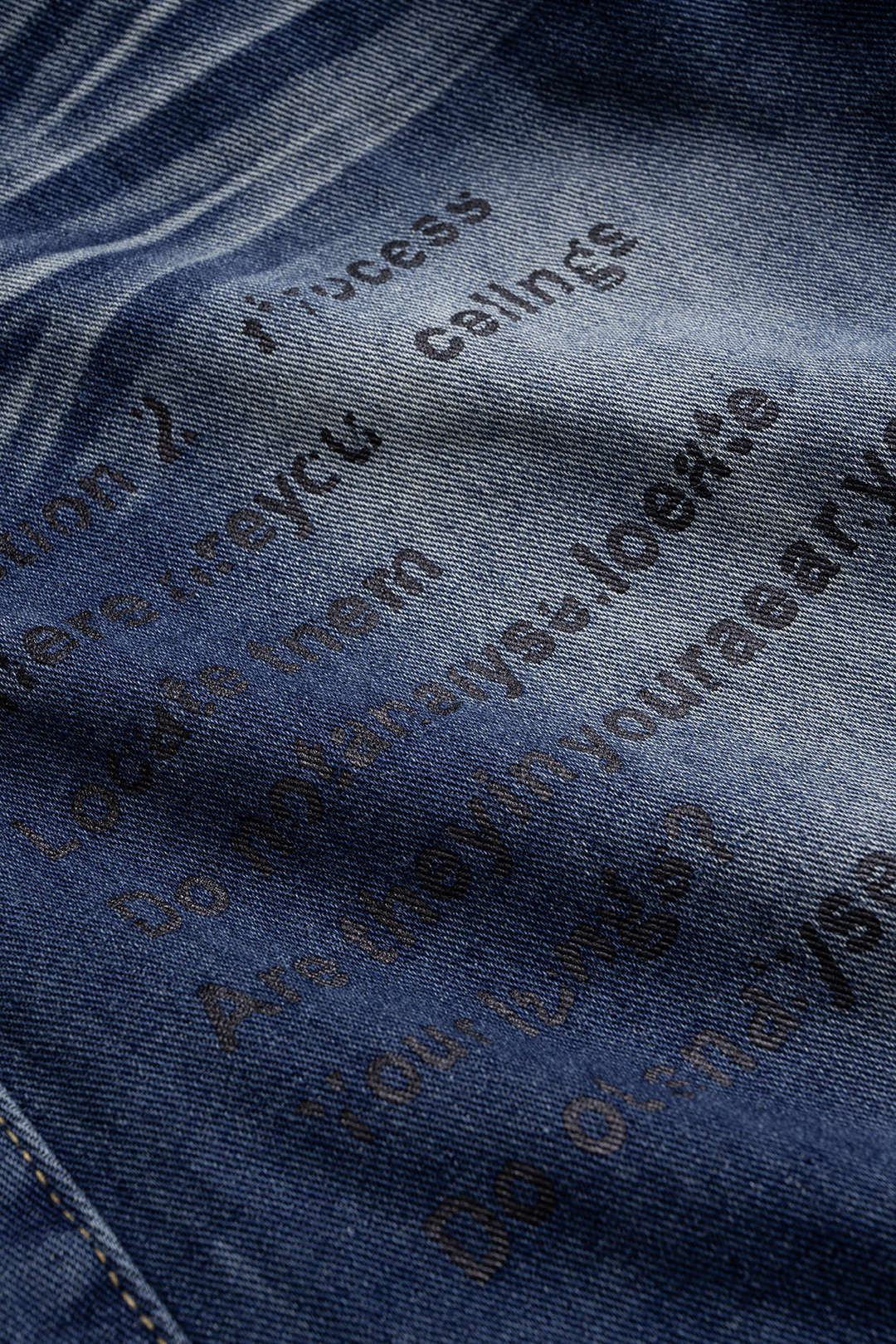 Denim Letter Print Frayed Studded Pocket Wide Leg Jeans
