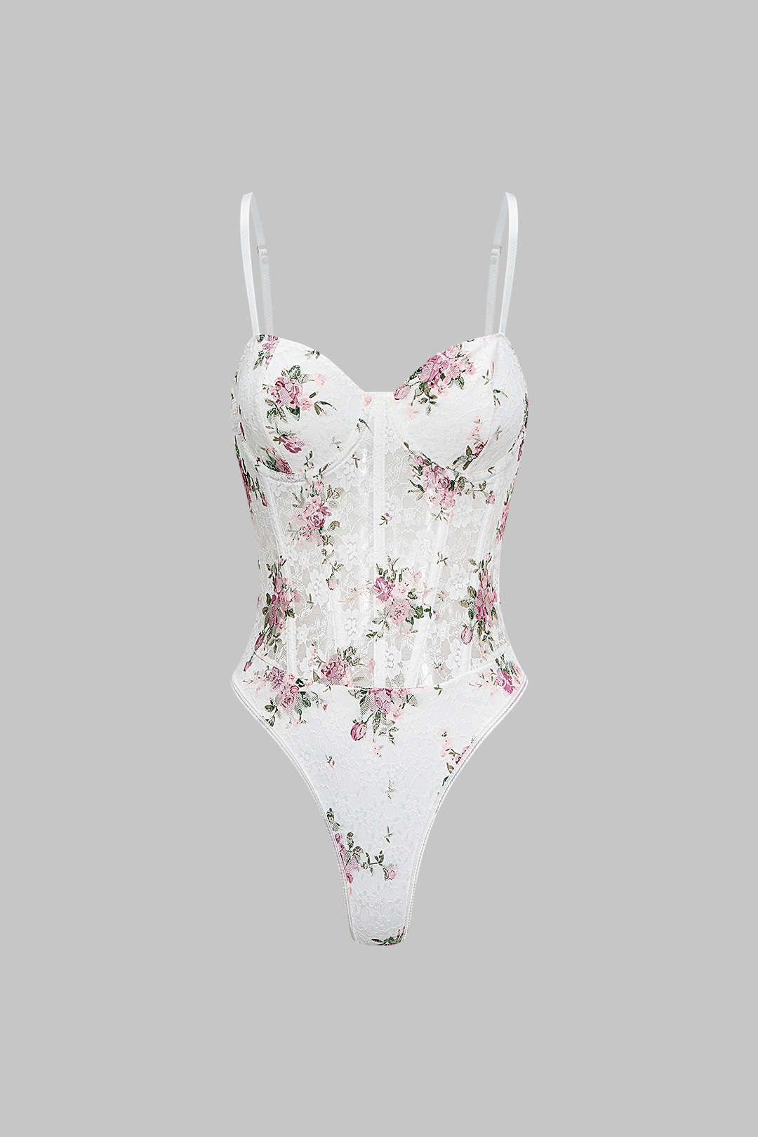 Floral Print Sheer Slip Underwire Sleeveless Bodysuit
