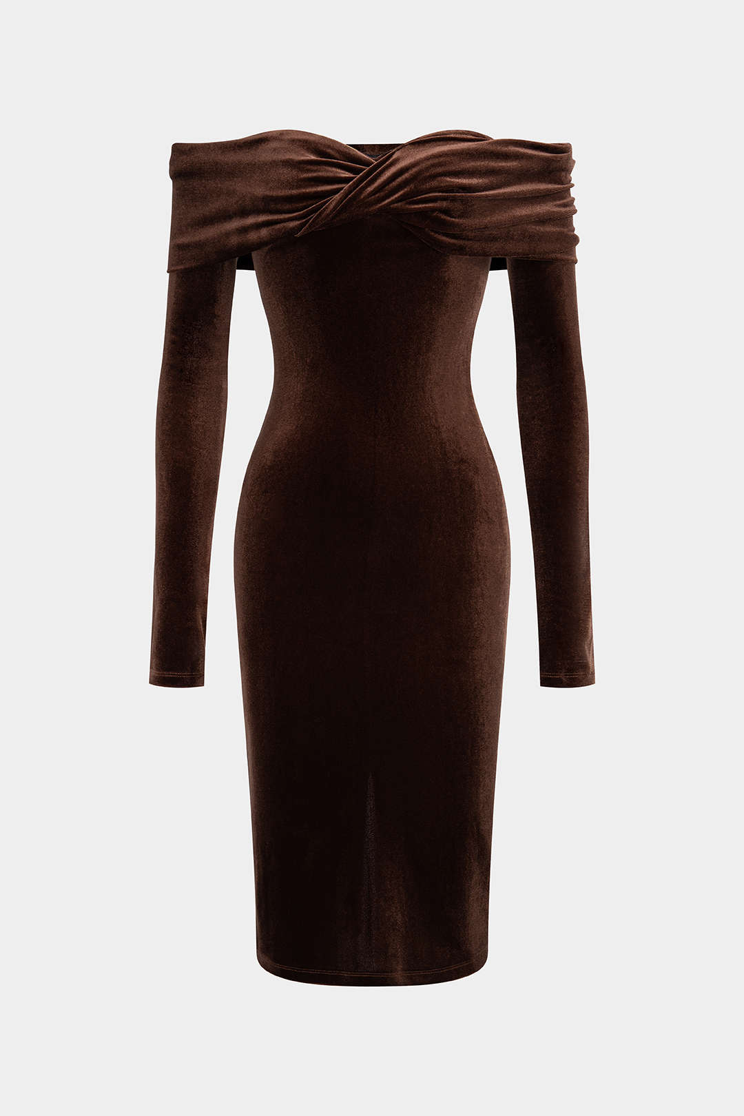 Velvet Patchwork Off Shoulder Long-Sleeve Midi Dress