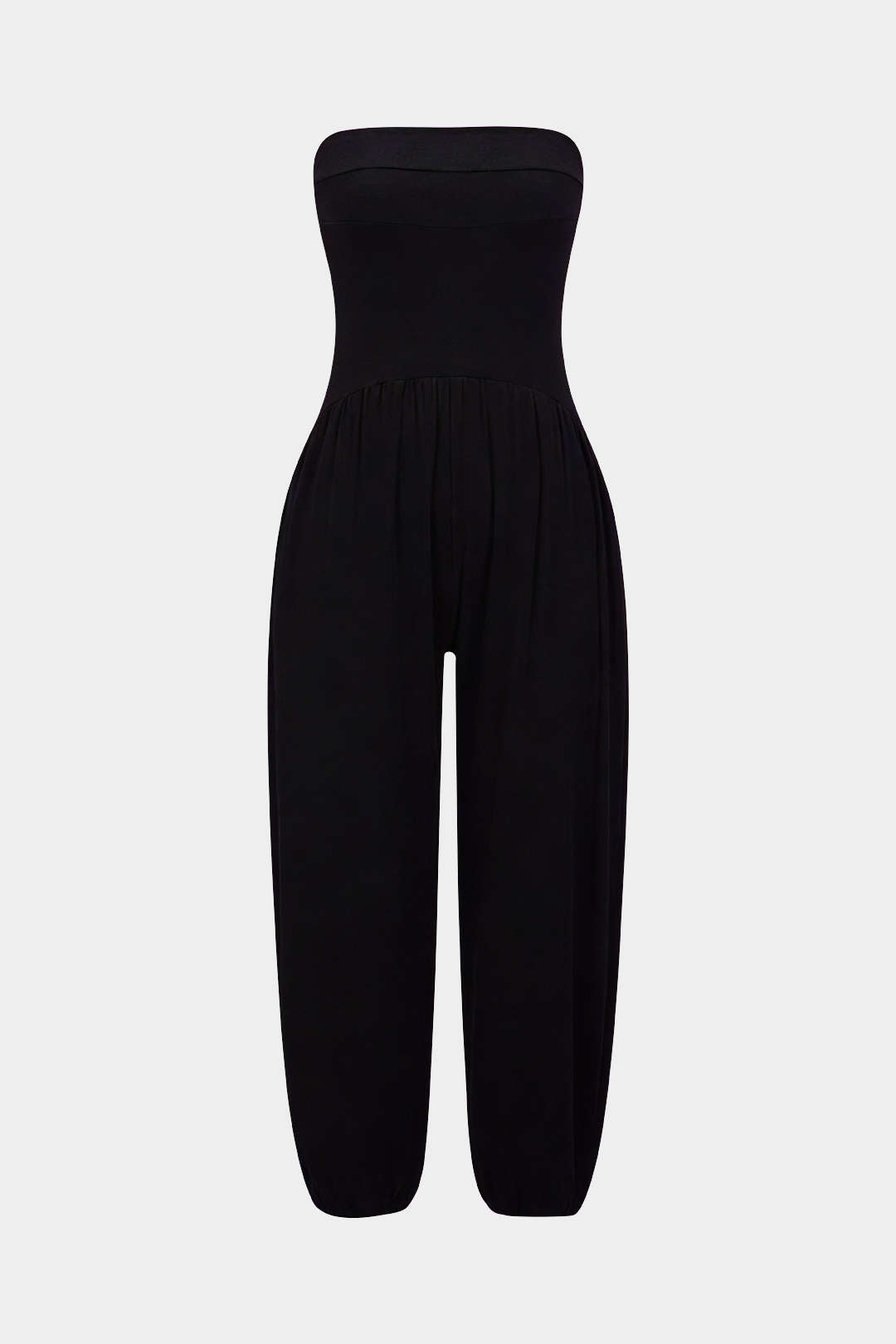 Solid Ruched Strapless Jumpsuit