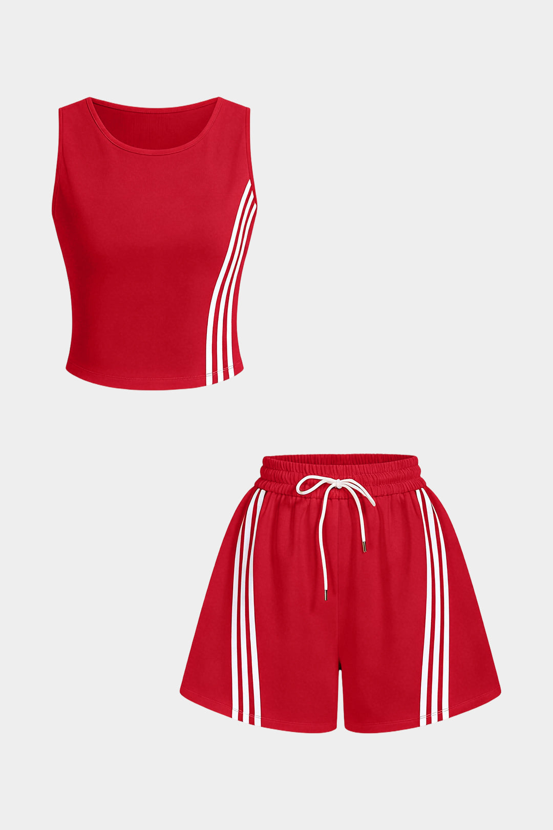 Contrast Striped Round Neck Sleeveless Tank Top And Drawstring Wide Leg Shorts Set