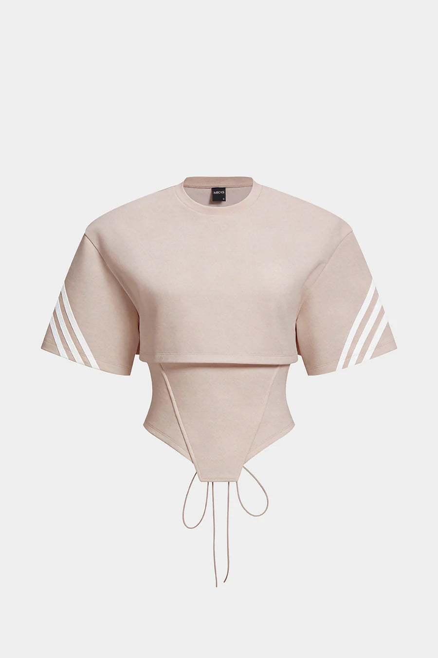 Striped Round Neck Tie Back Cut Out Short Sleeve T-shirt