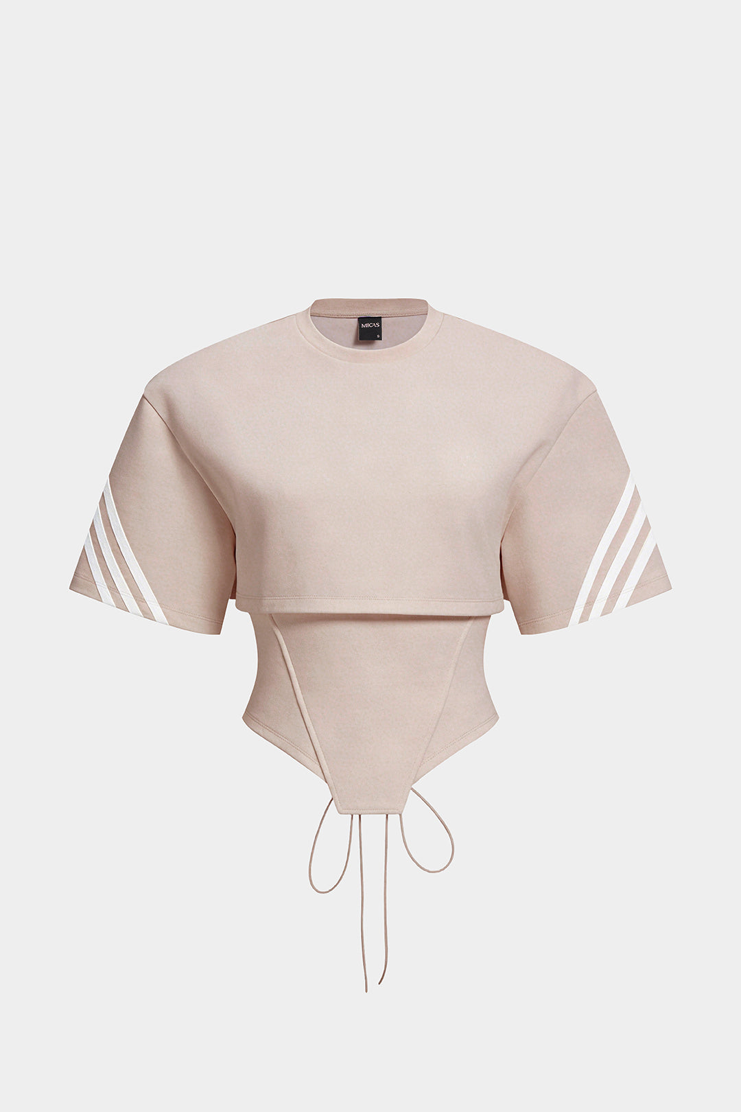 Striped Round Neck Tie Back Cut Out Short Sleeve T-shirt