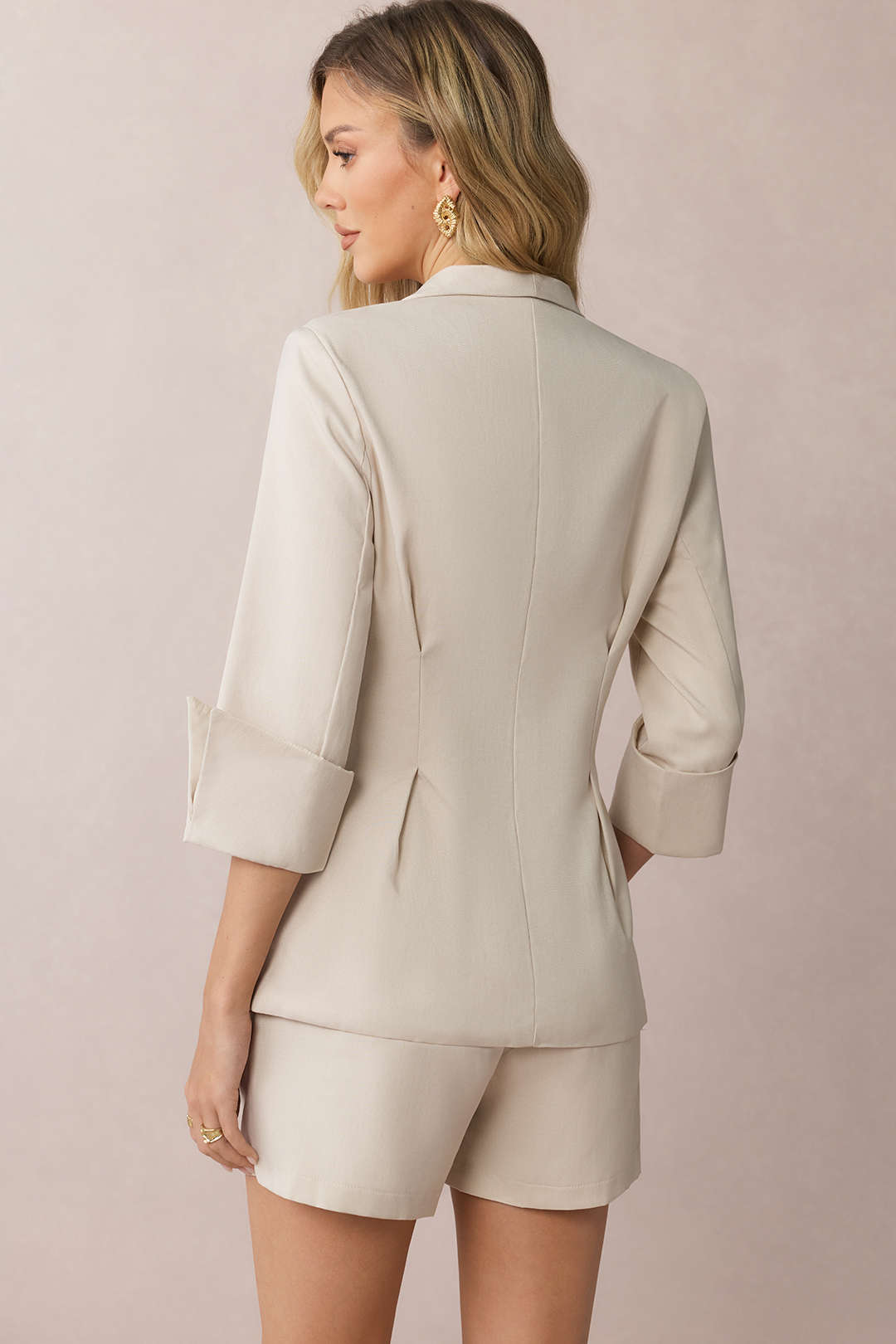 Lapel Button Long Sleeve Shirt And Shorts Set
